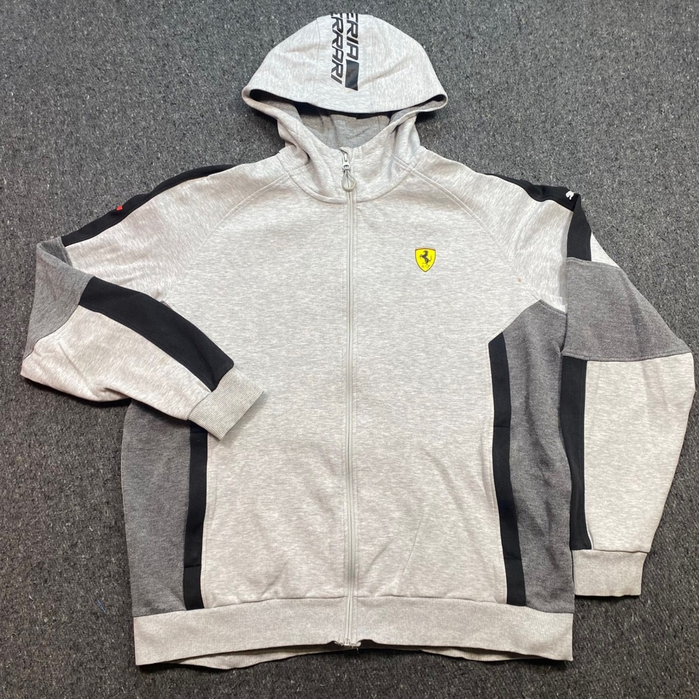 Puma Ferrari Zip Up Hoodie Sz XL Mens Grey Scuderia Racing Motorsport Colorblock